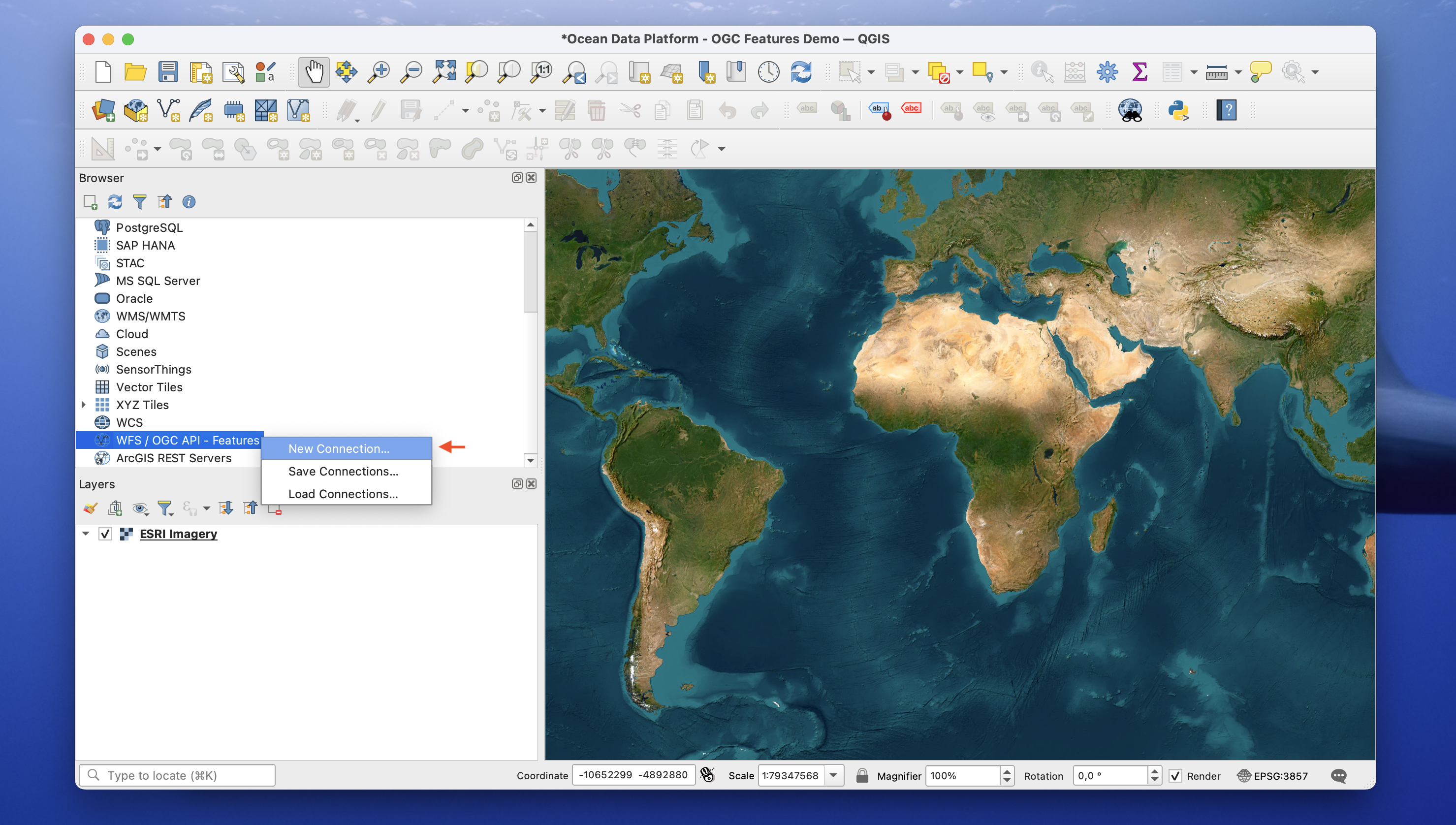 QGIS Step 1 — Open WFS / OGC API - Features Panel