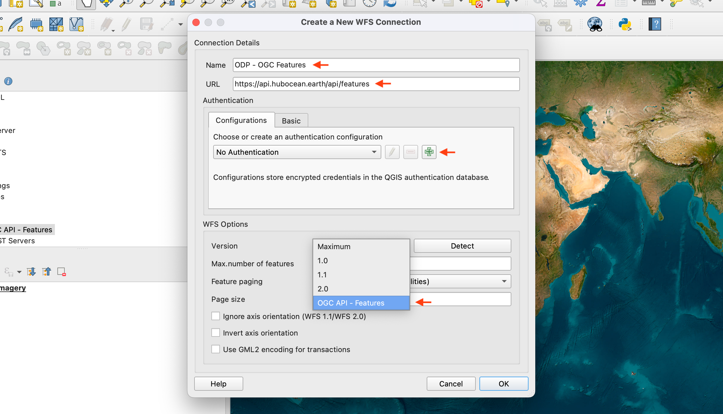 QGIS Step 2 — New OGC API Features connection