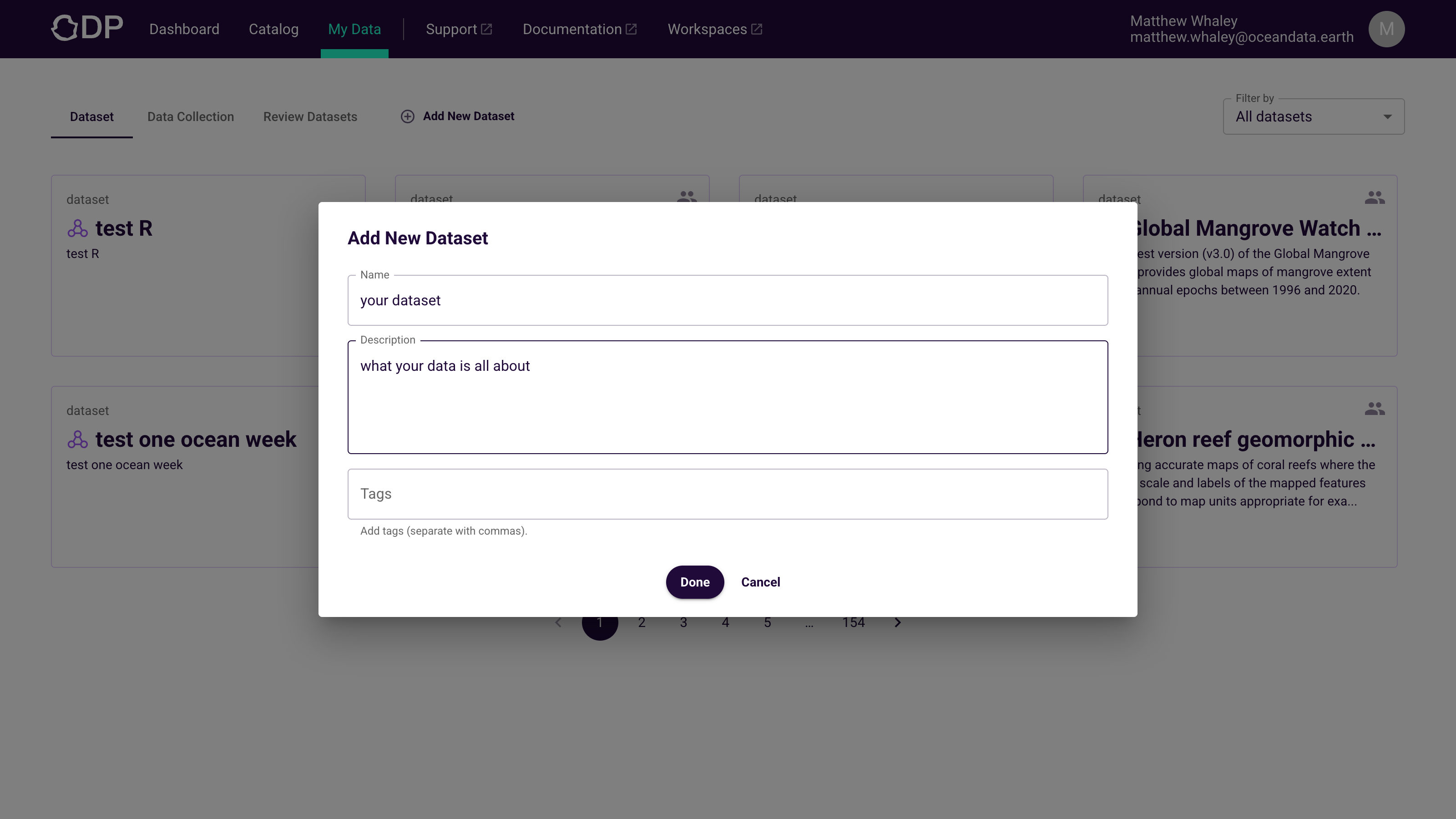Create dataset in My Data