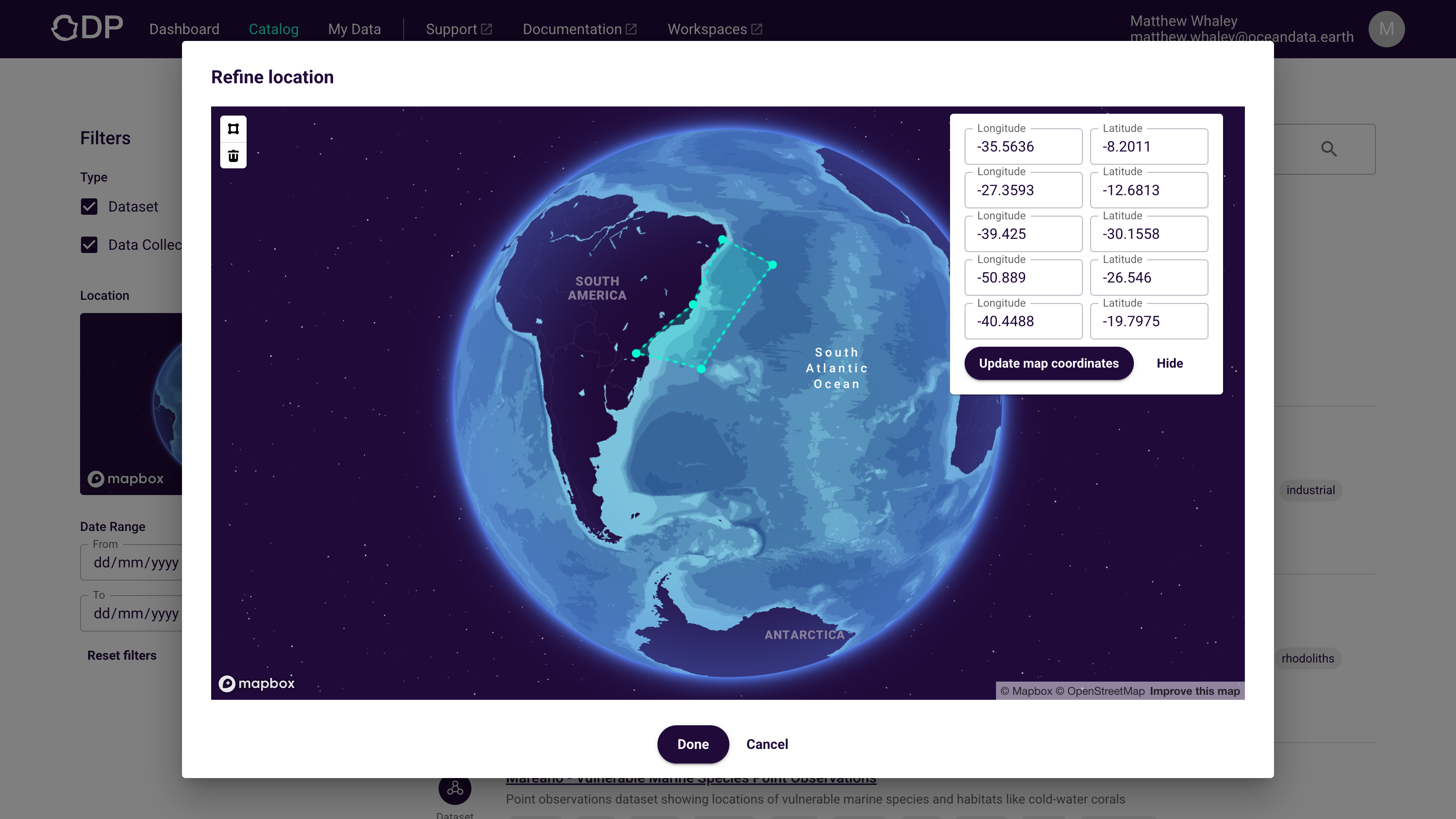 Catalog spatial search