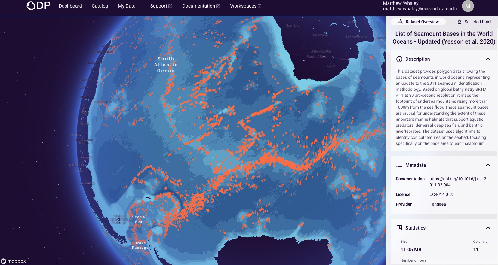 ODP Map Explorer showing the List of Seamount Bases in the World Oceans dataset